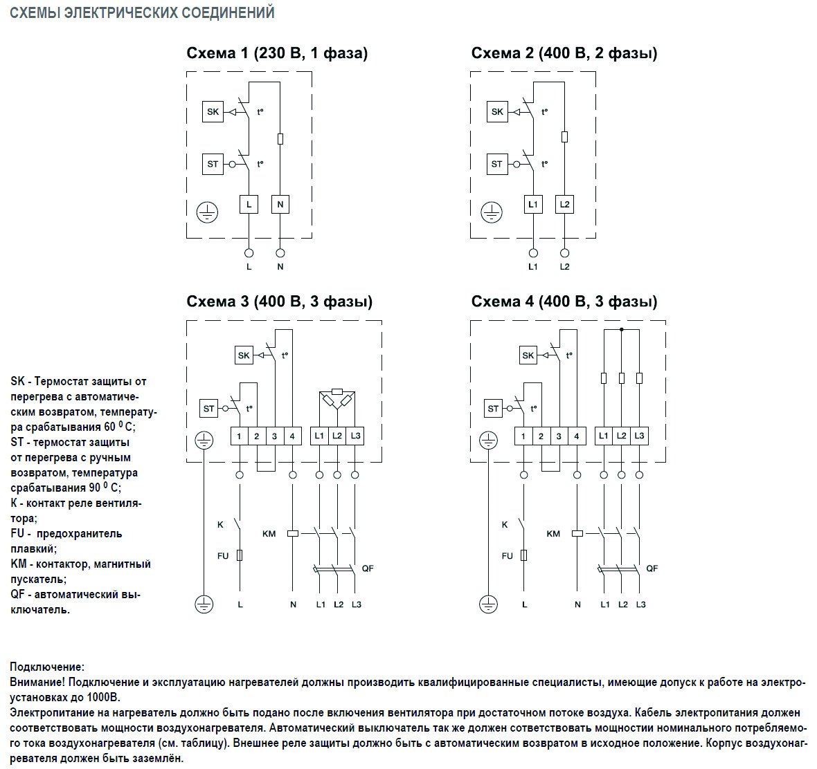 EOK-125-1.2-1ф электронагреватель — Схемы монтажа