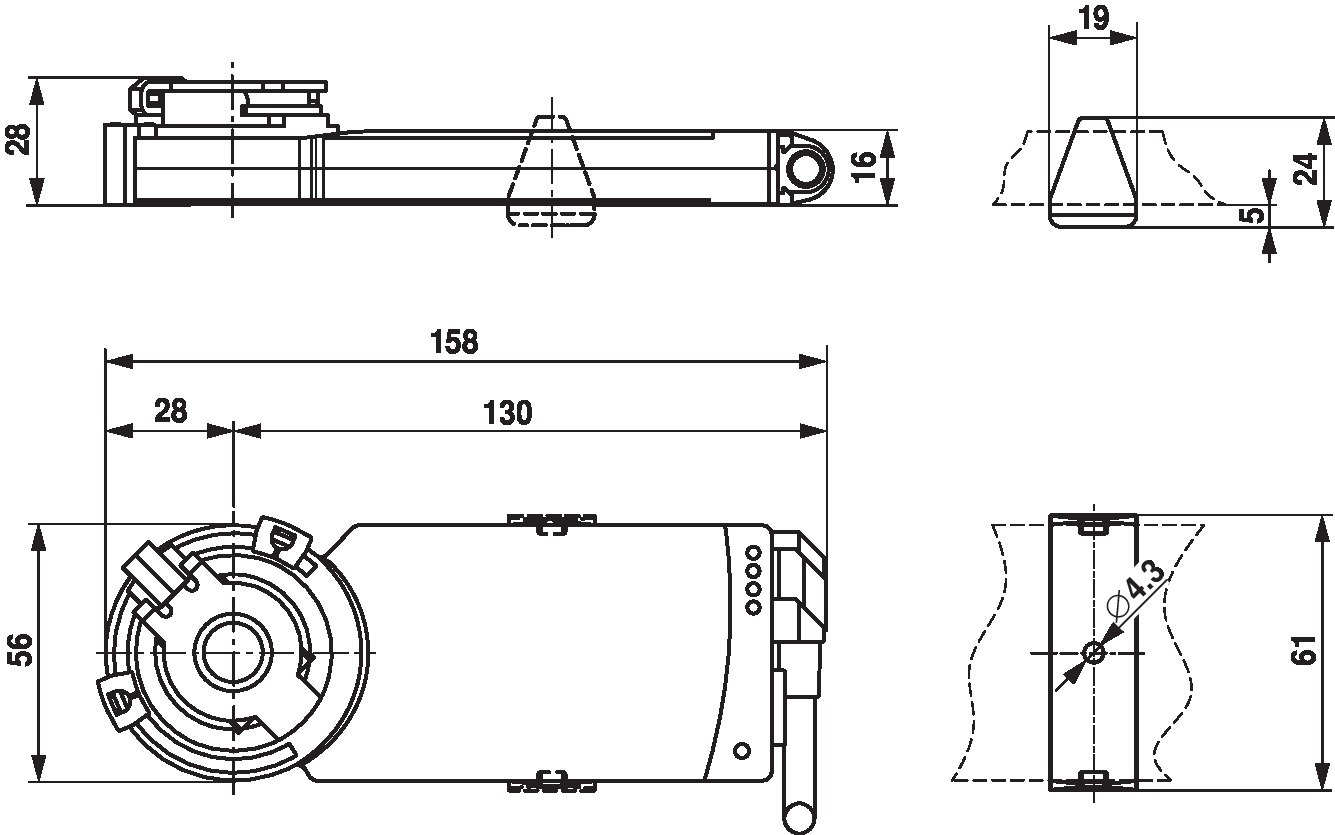 Габаритный чертёж Belimo CM24-SX-L